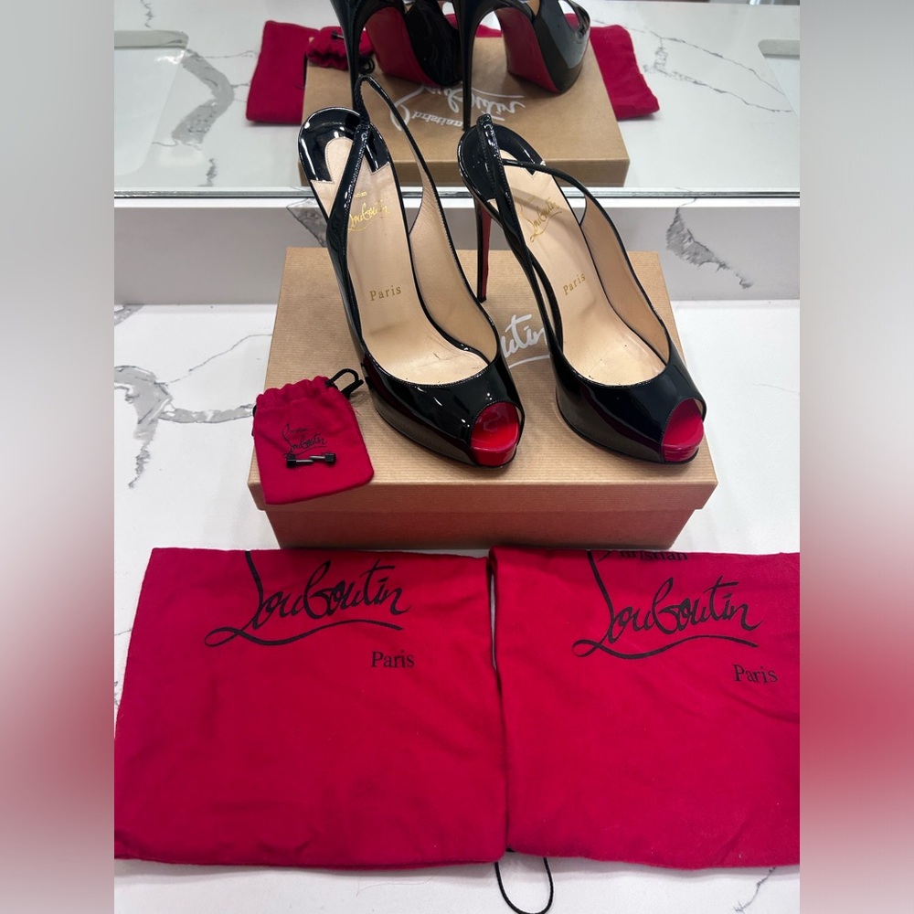 Christian Louboutin Black and Red Peep Toe Heels
